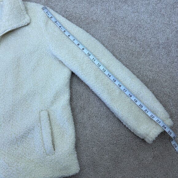 Loft Teddy Coat Jacket Womens Large Cream Boucle Faux Fur Zip Pockets Ladies New - Picture 9 of 13